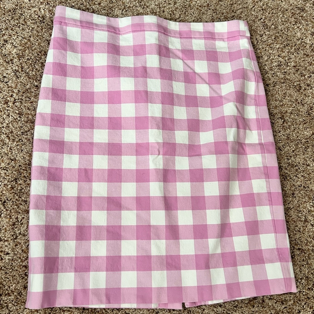 J. Crew Pink and White Checkered no 2 Pencil Skirt no-stretch